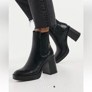 LIKE NEW Public Desire Klara chunky heeled ankle boots in black, size 5